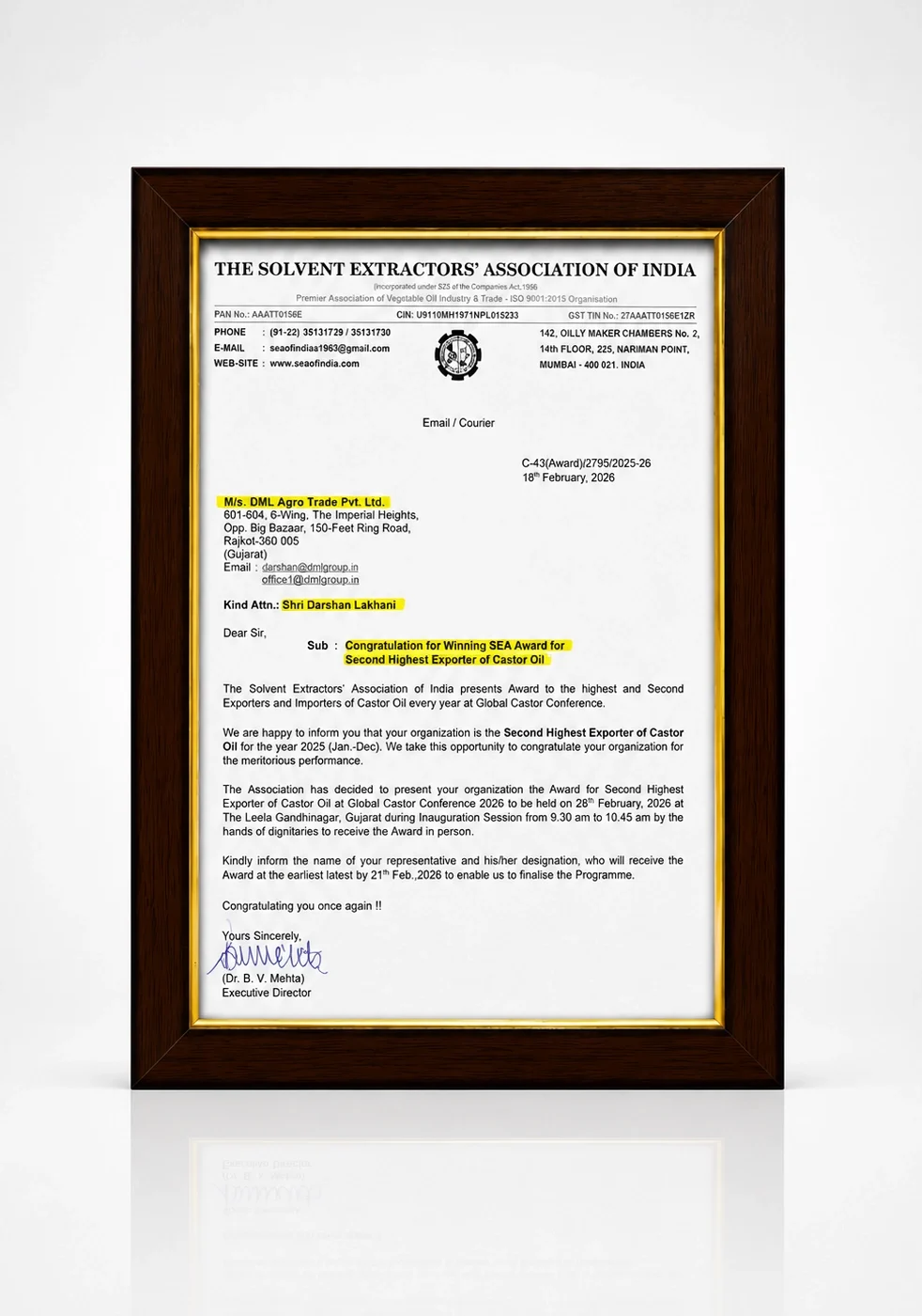 Castor Oil Award